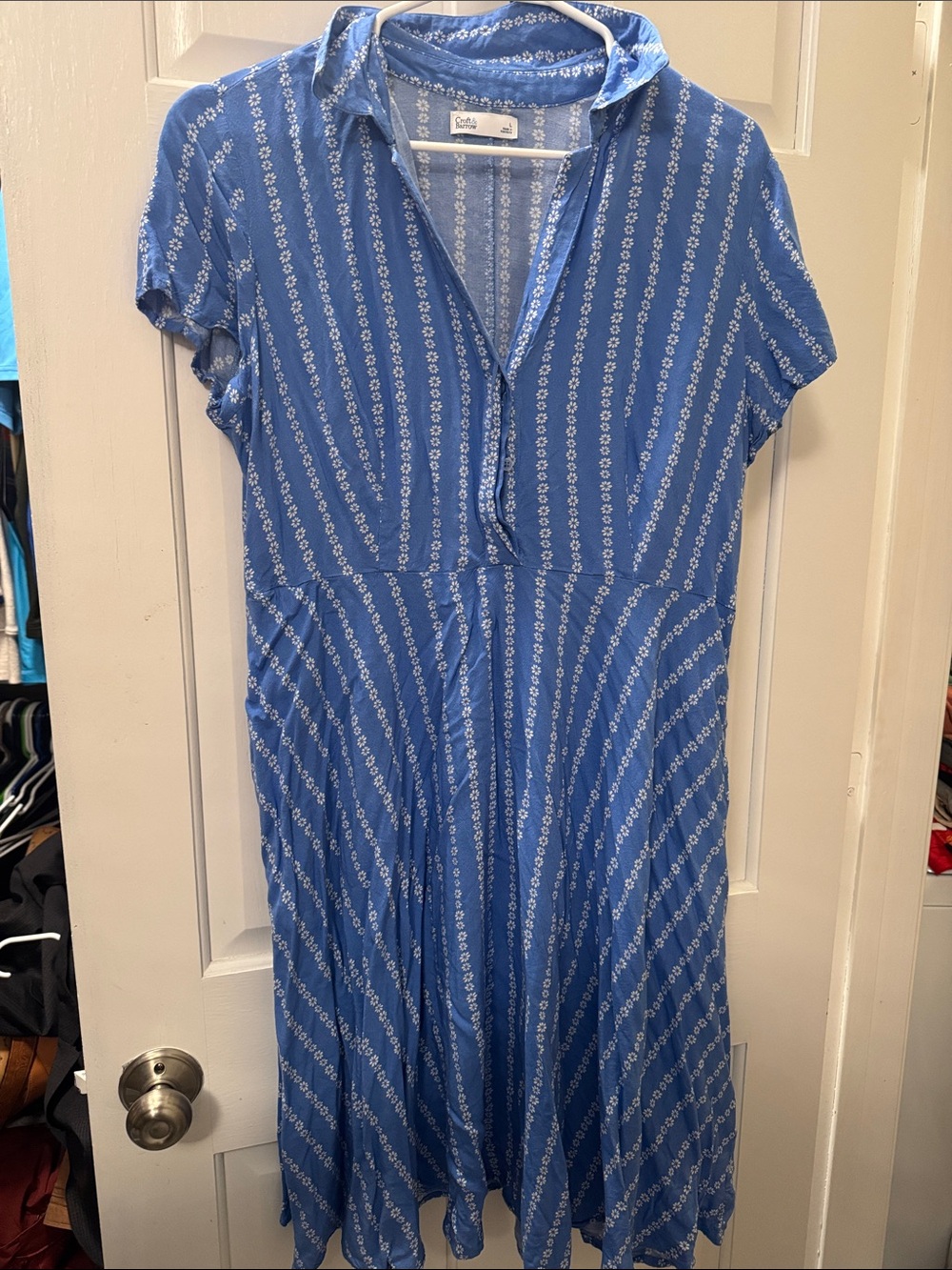 Blue Patterned V-Neck Fit & Flare Dress